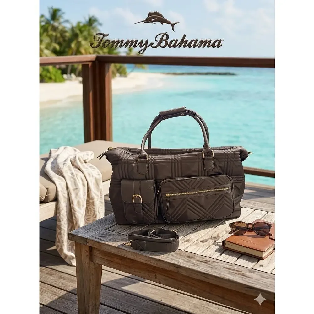Tommy Bahama Black Quilted Weekender Travel Tote
